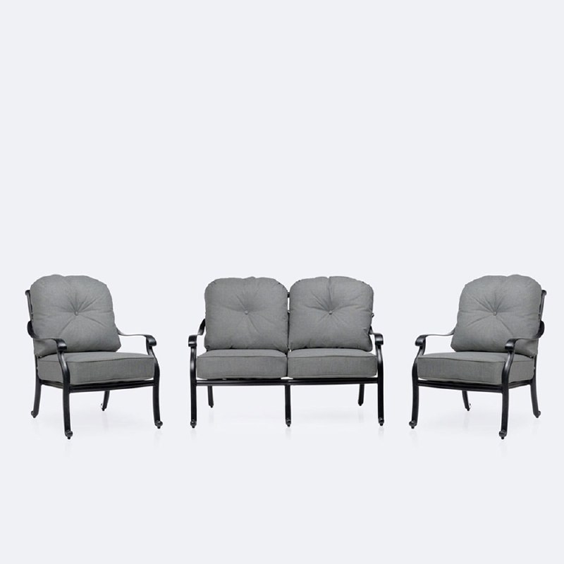 Blanca Loveseat Conversation Set – Black Tippet Frame – Dark Grey Cushions