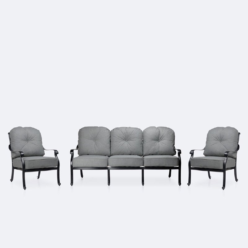 Blanca Sofa Conversation Set – Black Tippet Frame – Dark Grey Cushions