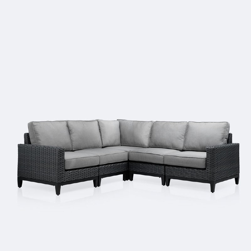 Carter Sectional Set - Black wicker/ Grey cushion