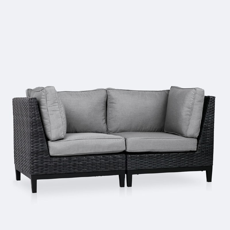 Carter Loveseat -  Black Wicker- Grey Cushions