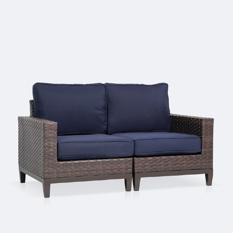Catalina Loveseat - Brown Wicker- Navy Cushions