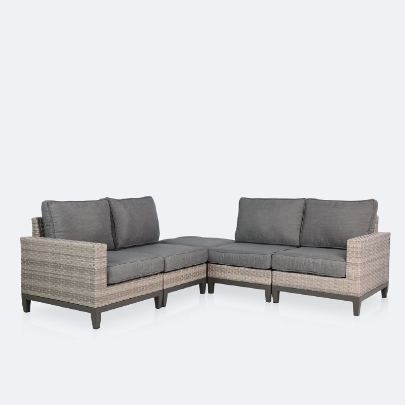 Catalina Ottoman Corner Sectional - Taupe/Grey Wicker-Grey Cushions