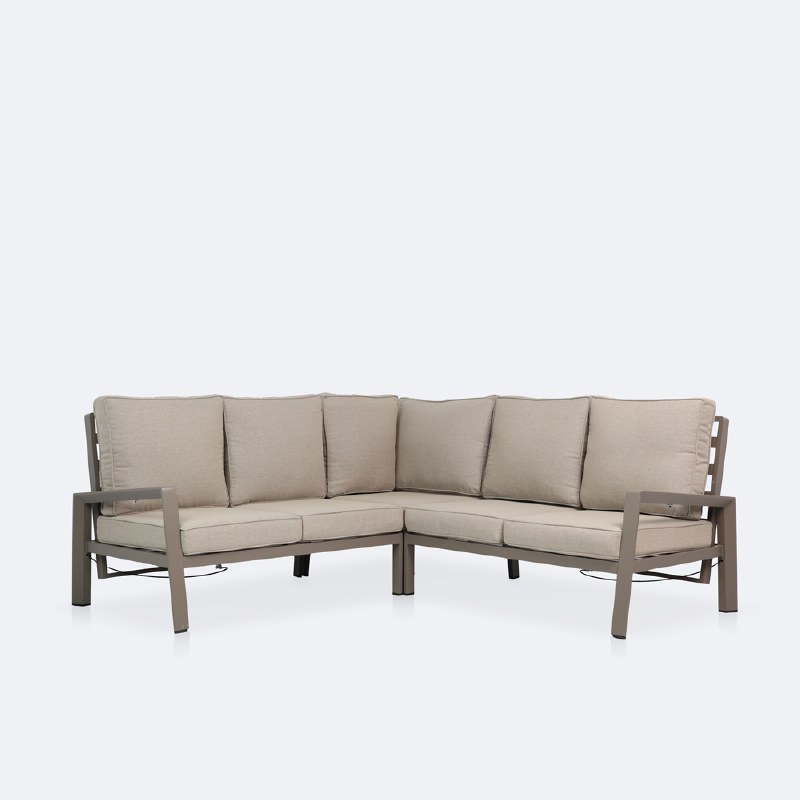 Elloise Reclining Sectional  - Taupe Frame, Sand Cushions