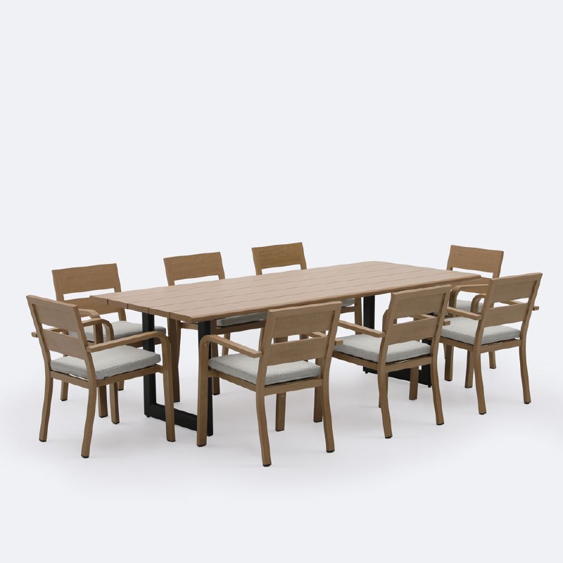 Harbour Dining Set - Seats 8 -  Woodlook Frame  / Birch Cushion