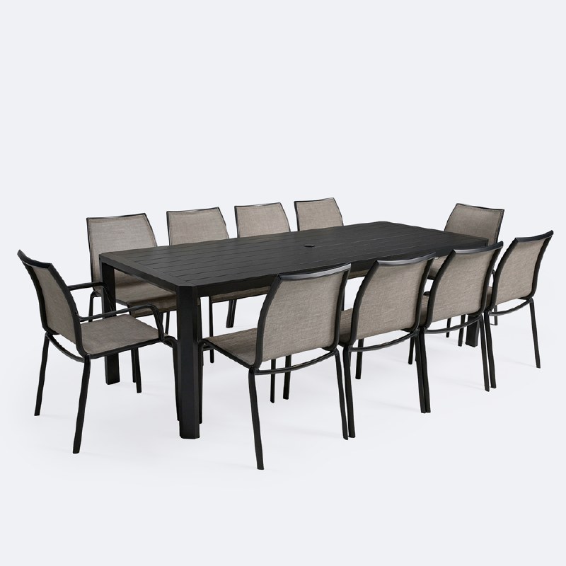 Holiday Extendable Table Dining Set -10 Seats- Black Frame / Oatmeal Sling