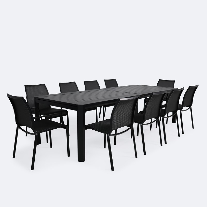 Holiday Extendable Table Dining Set - 10 Seats- Black Frame / Shadow Sling