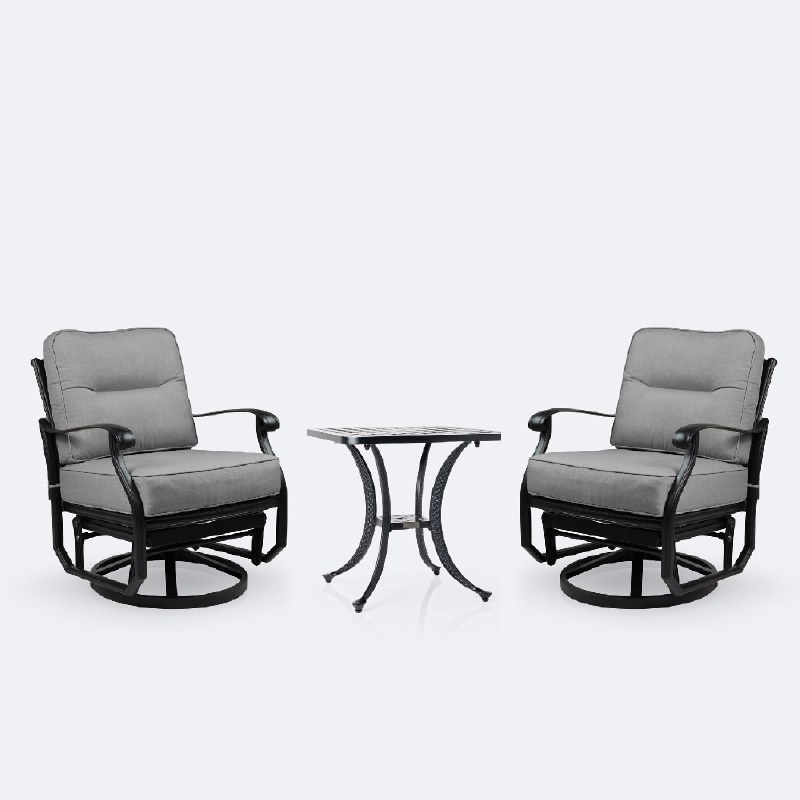 Ivy Swivel Club Chair Set - Black Tippet Frame – Dark Grey Cushions