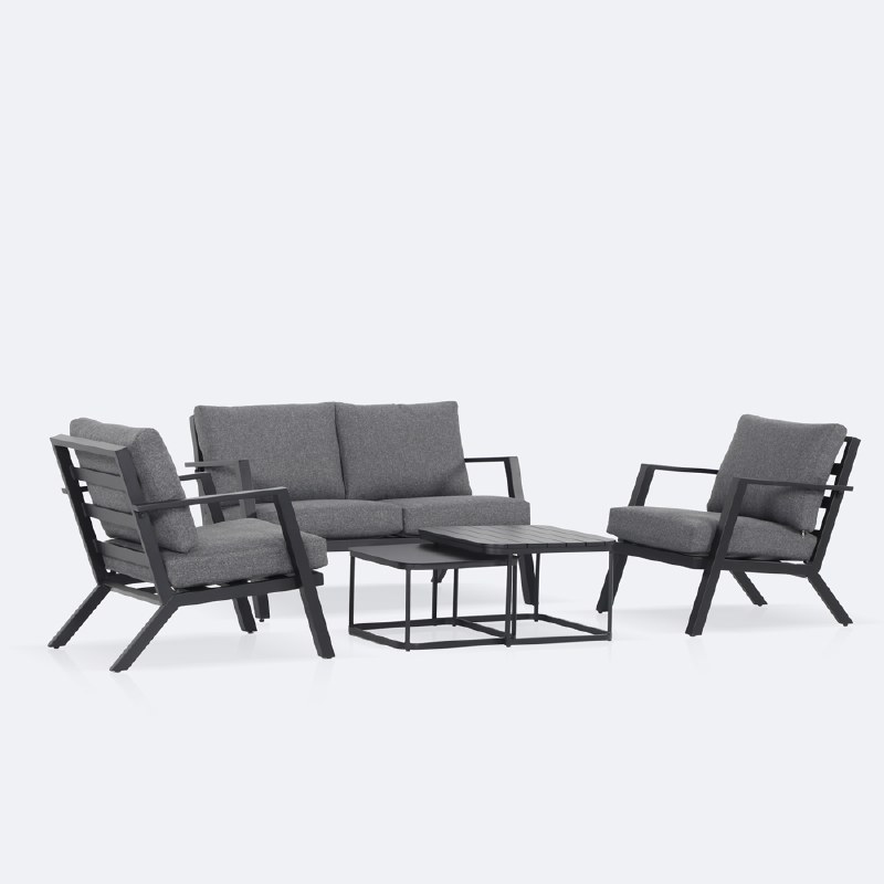 Kyoto Conversation Set – Black Frame - Charcoal Cushions