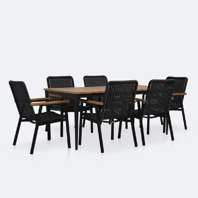 Napa - Sedona Dining Set -  - Seats 6  - Black and Wood Look Finish