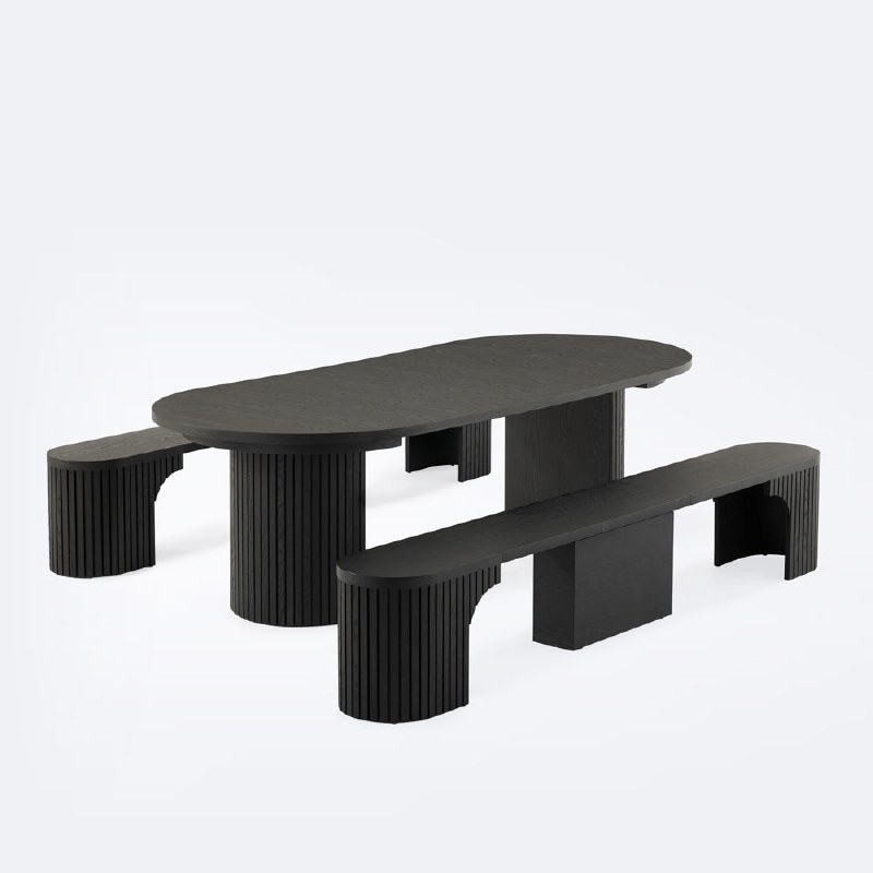 Round Transformer Table Set with Dining Benches- - Smoked Hickory