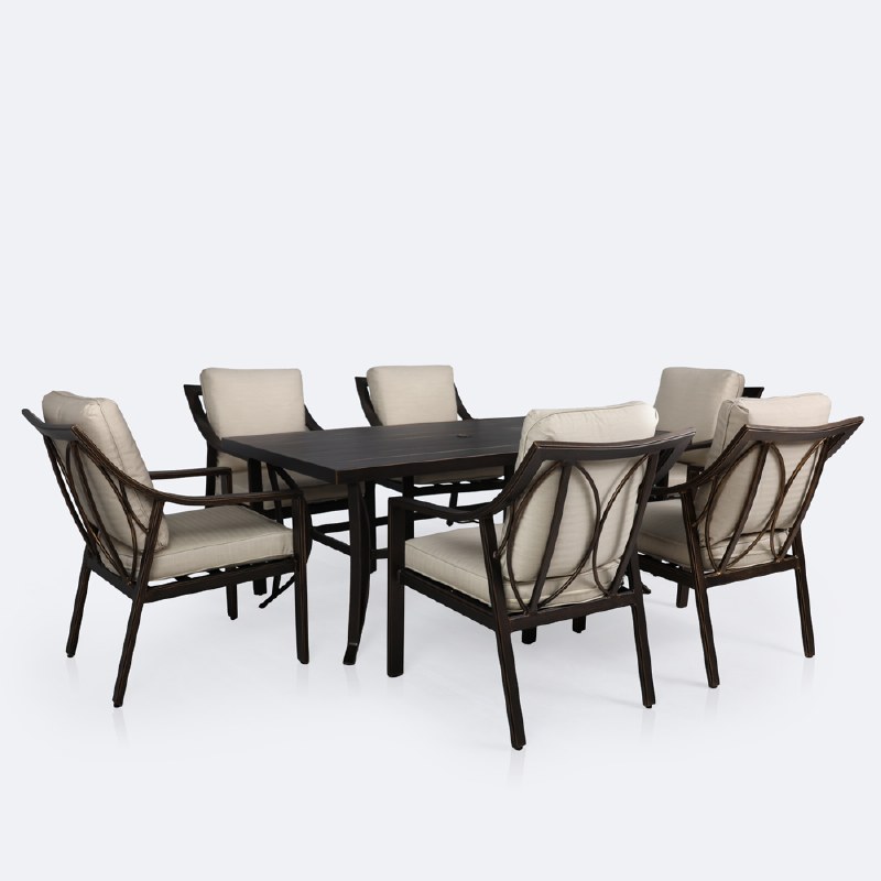 Riviera Dining Set - Seats 6 - Brushed Bronze Frame/Cream Cushion