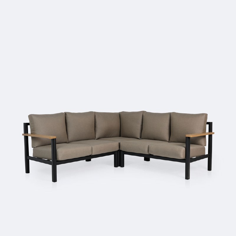 Rumi Sectional - Woodlook/Black Frame / DotBella Truffle Cushion