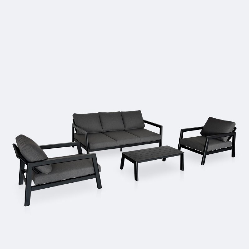 Switch Conversation Set with Coffee Table  -Black Frame / Dotbella Thunder Grey Cushion