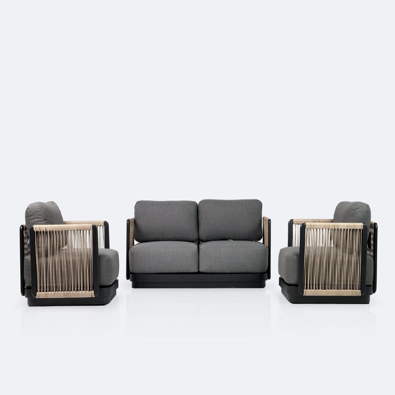 Tova Loveseat Conversation Set - - Black Frame, Ash Gray Cushions