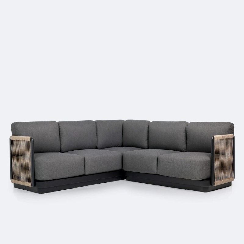 Tova Sectional - Black Frame, Ash Gray Cushions