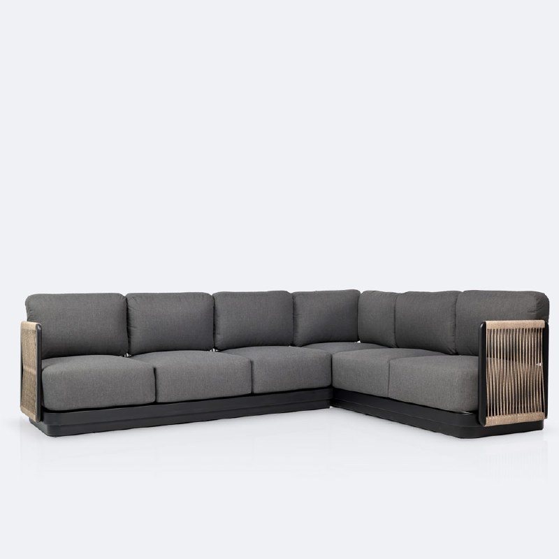 Tova L- Shaped Sectional - Black Frame, Ash Gray Cushions