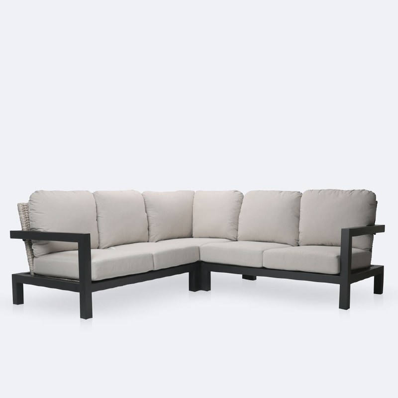 Troy Sectional - Black Frame - Beige Cushions