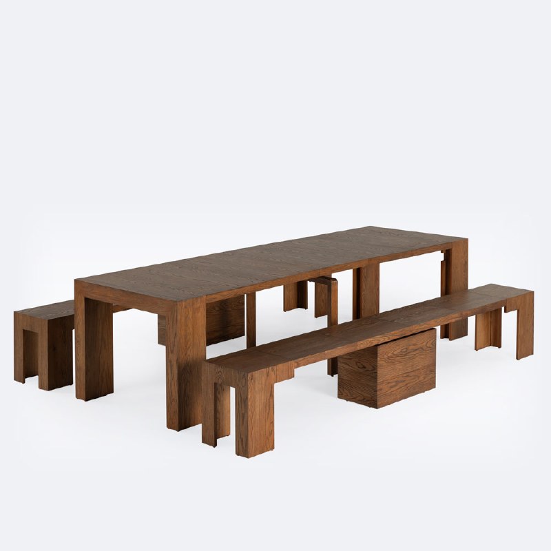 Transformer Table Set wih Dining Benches - American Walnut