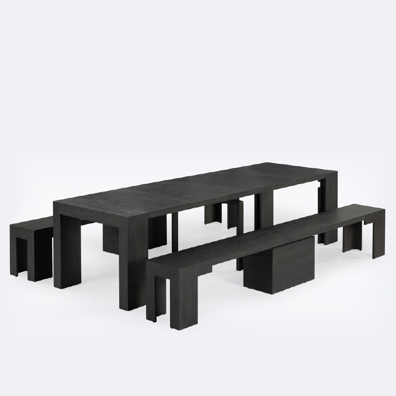 Transformer Table Set wih Dining Benches - Smoked Hickory