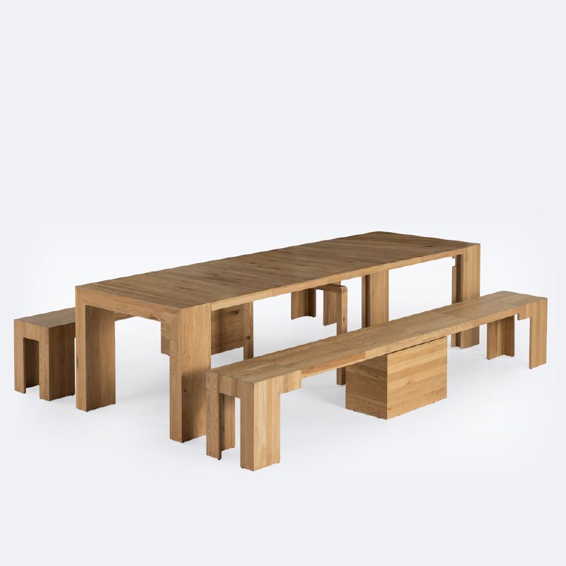 Transformer Table Set wih Dining Benches - Scandinavian Oak