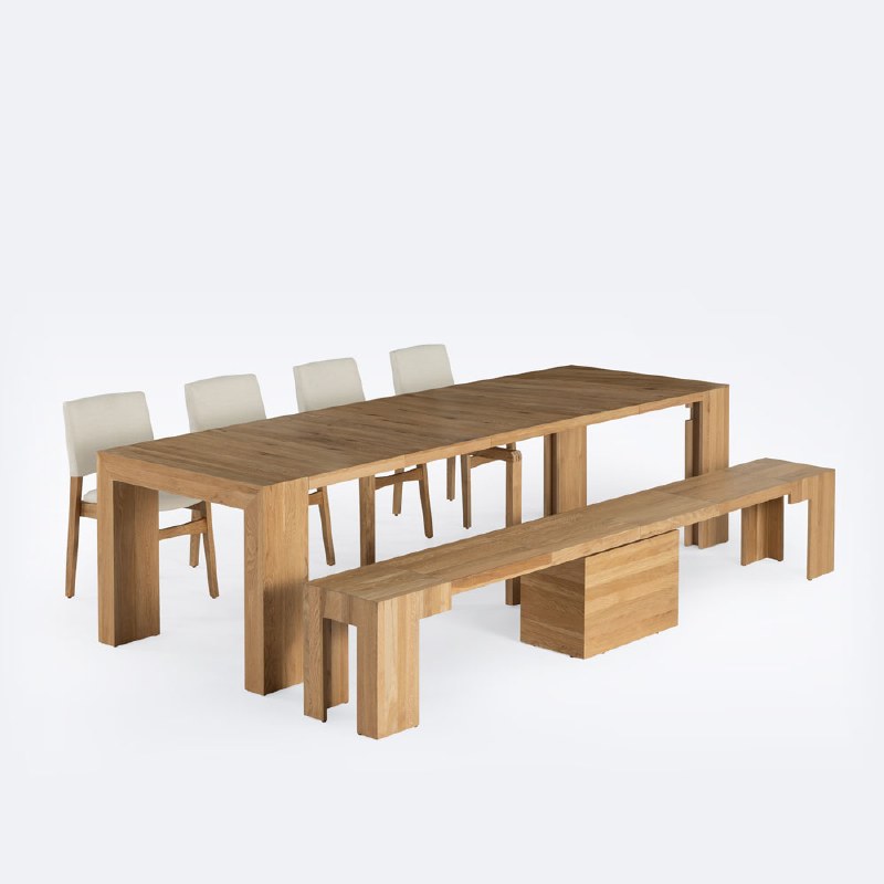 Transformer Table Set wih Dining Benches and Chairs -Scandinavian Oak