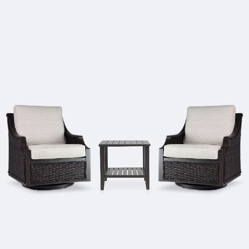 Vienna Club Swivel Glider Set - Brown Frame/Wicker, Linen Cushions
