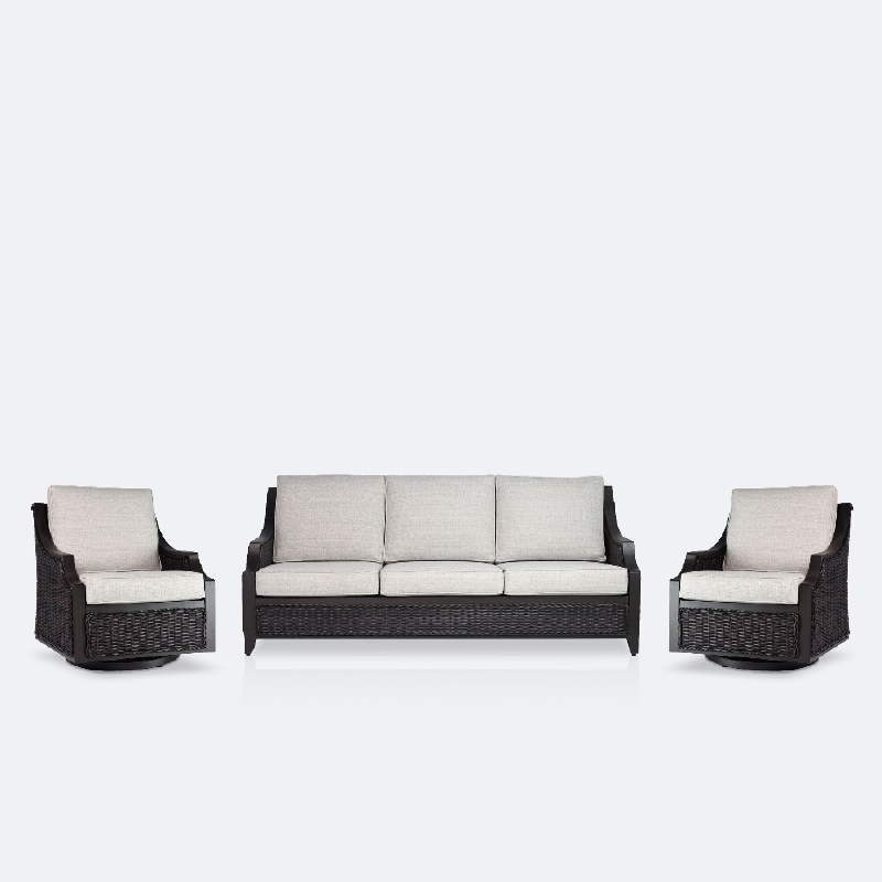 Vienna Sofa Conversation Set - Brown Frame/Wicker, Linen Cushions