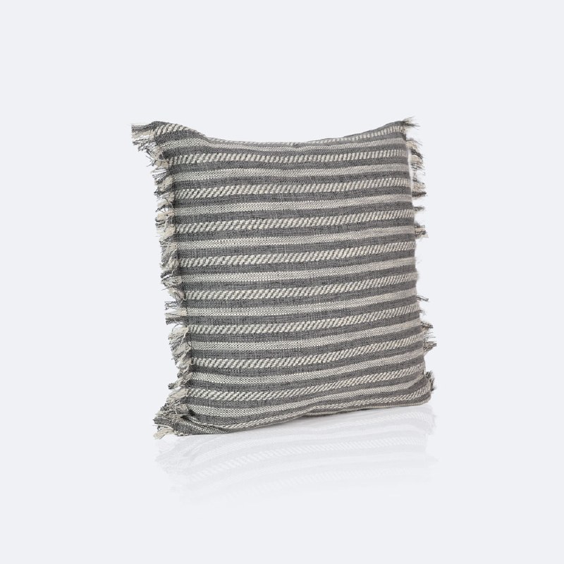 18"x18" Throw Pillow - Grey Stripes with Fringe