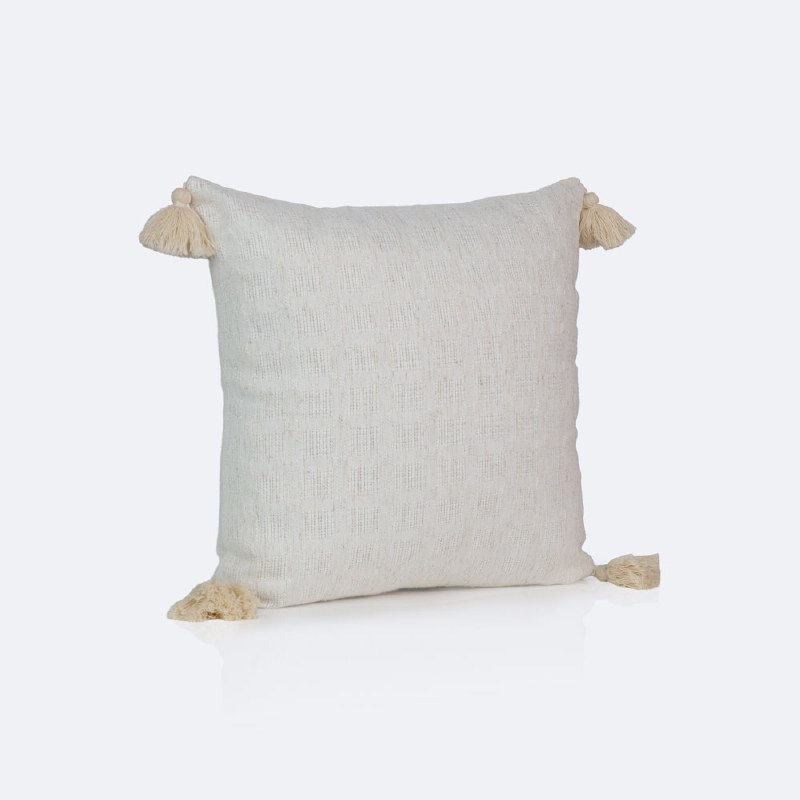 18"x18" Throw Pillow - Beige with Tassels