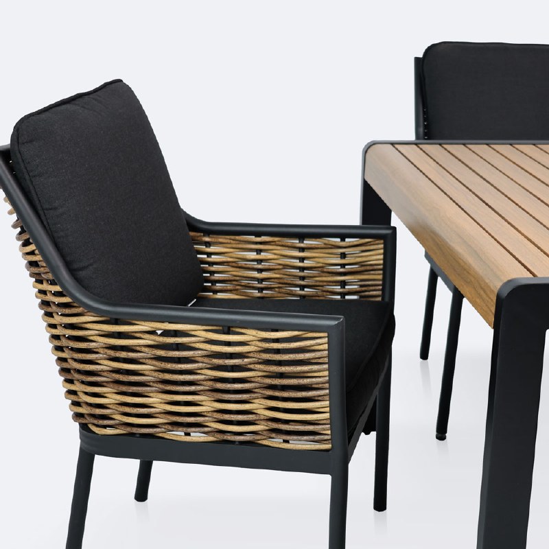 Sedona - Napa Dining Set - Seats 6  - Black and Wood Look Finish