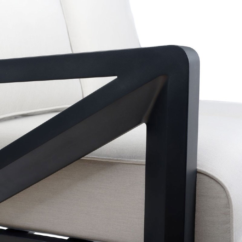 Eros Left Hand Facing Loveseat, Black Frame, Sand Cushions