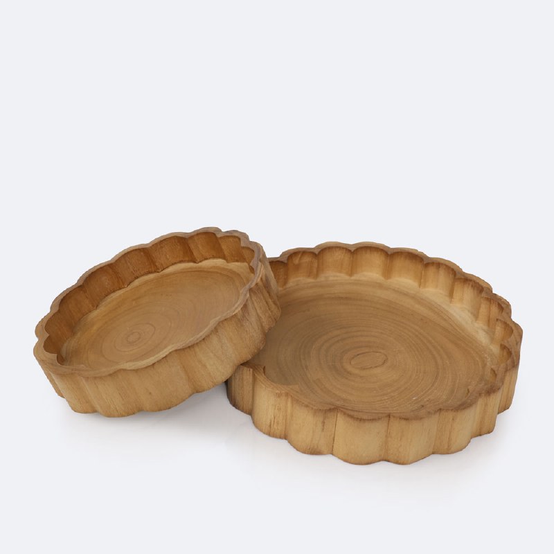 Fluted Wooden Decorative Tray - Small