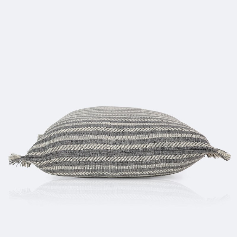 18"x18" Throw Pillow - Grey Stripes with Fringe
