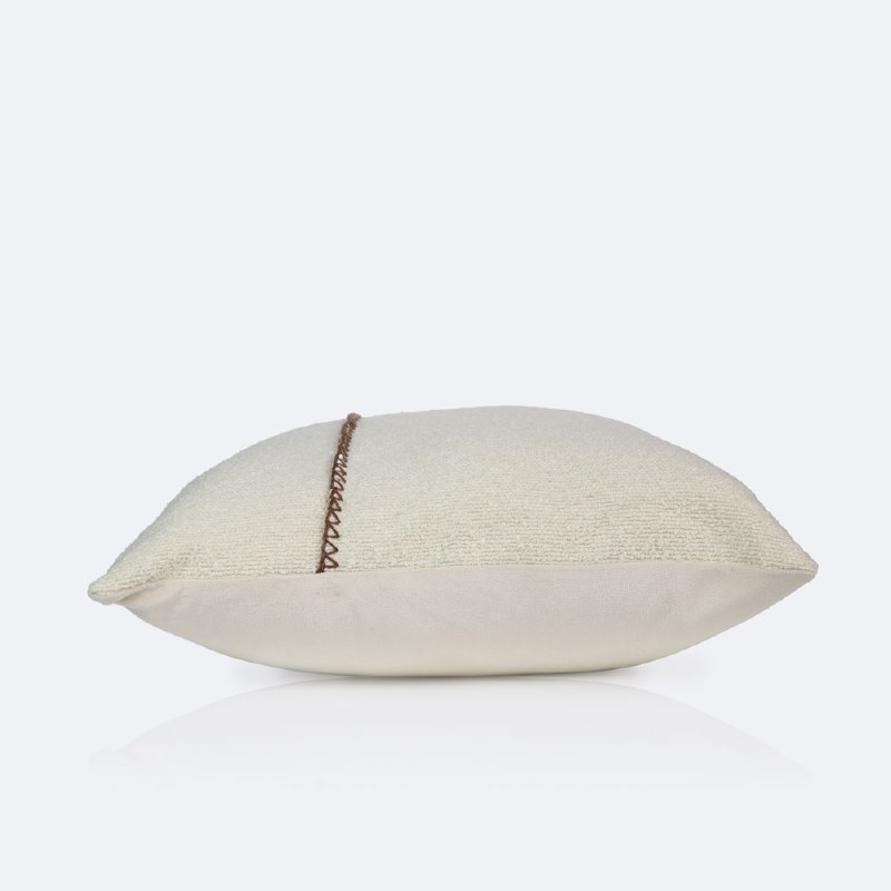 18"x18" Throw Pillow - Ivory Boucle with Stitching