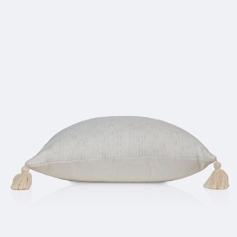 18"x18" Throw Pillow - Beige with Tassels