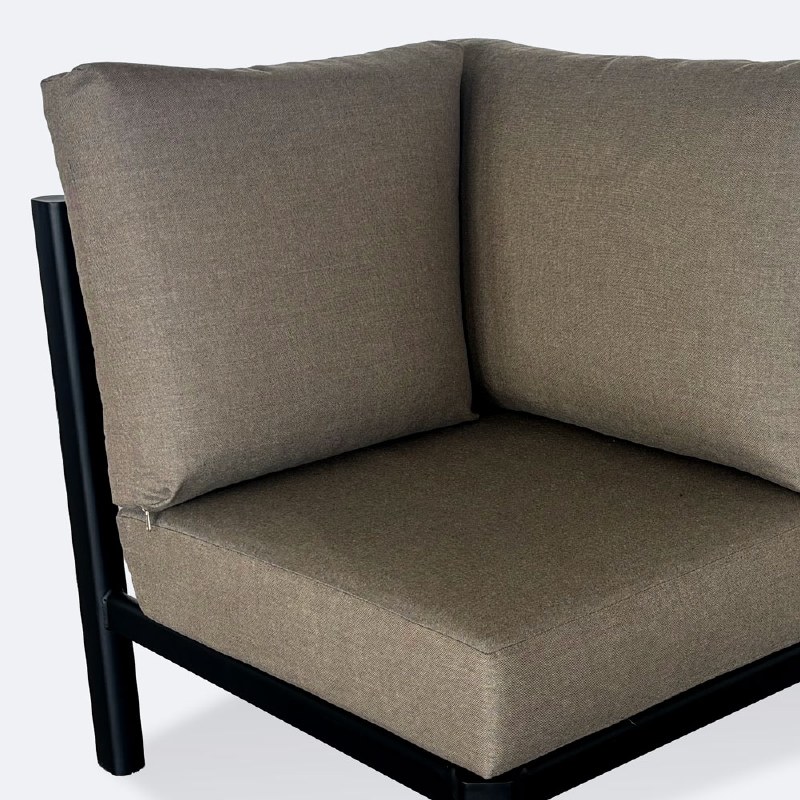 Rumi Corner Chair - Woodlook/Black Frame / DotBella Truffle Cushion