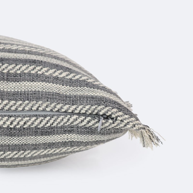 18"x18" Throw Pillow - Grey Stripes with Fringe