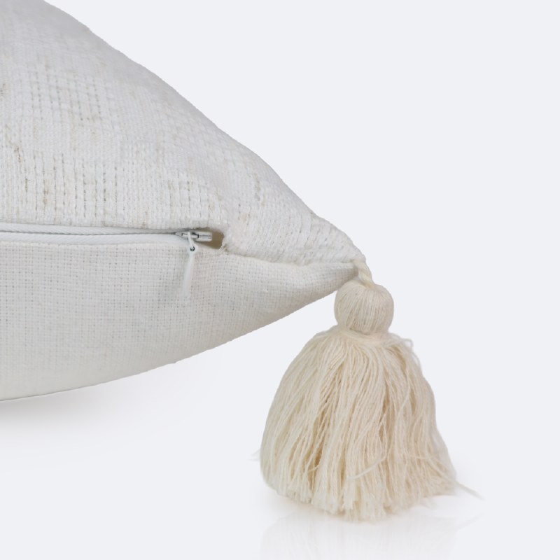 18"x18" Throw Pillow - Beige with Tassels