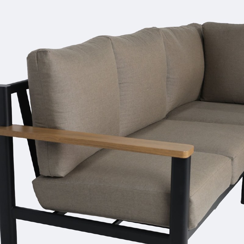 Rumi L-Shape Sectional - Woodlook/Black Frame / DotBella Truffle Cushion