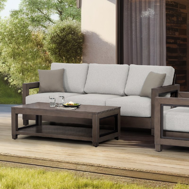 Denver Sofa - Brushed Taupe Frame - Tan Cushions