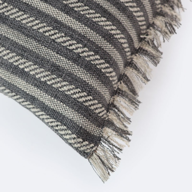 18"x18" Throw Pillow - Grey Stripes with Fringe