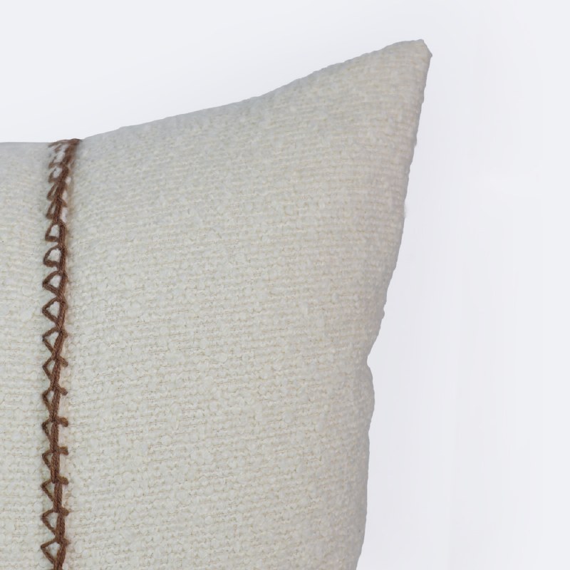 18"x18" Throw Pillow - Ivory Boucle with Stitching