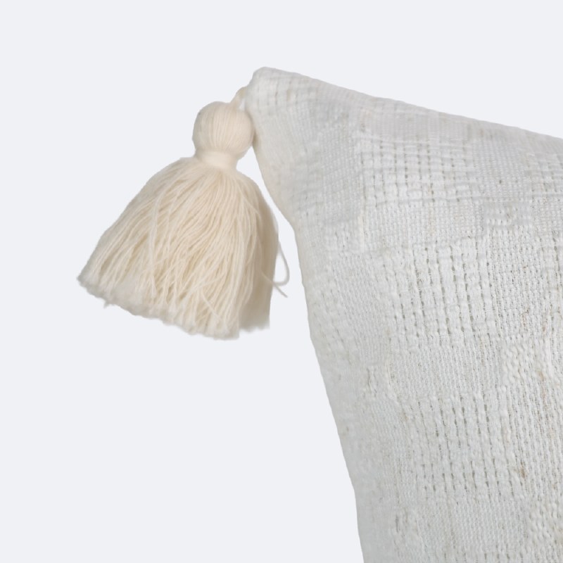 18"x18" Throw Pillow - Beige with Tassels