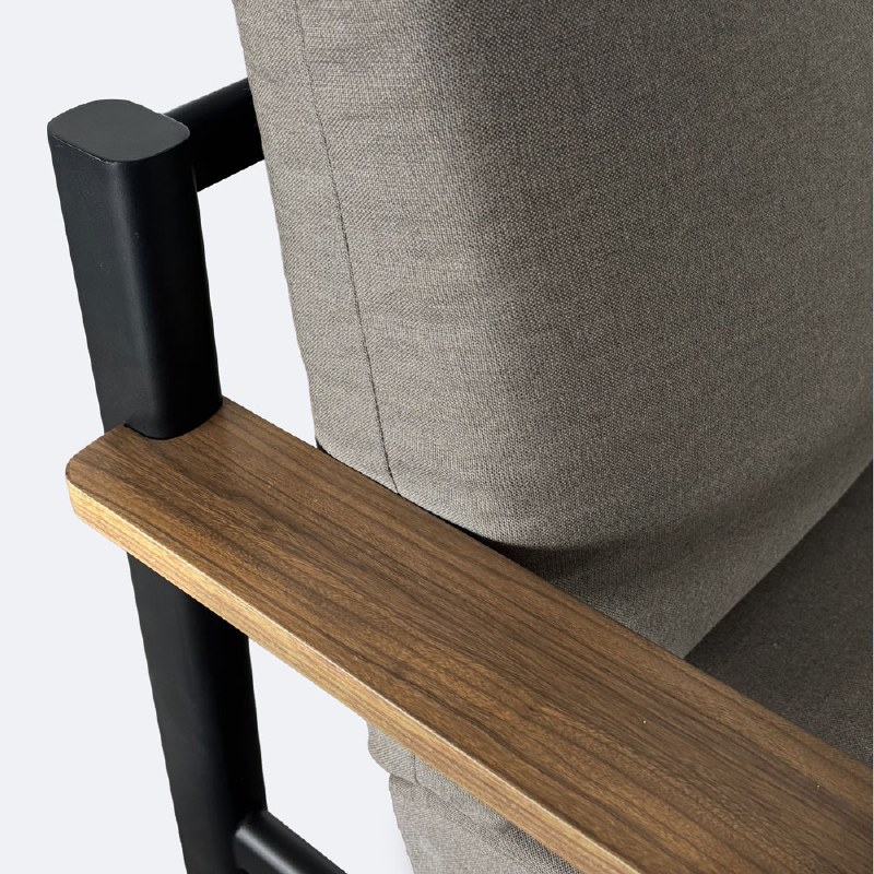 Rumi RHF Loveseat - Woodlook/Black Frame / DotBella Truffle Cushion