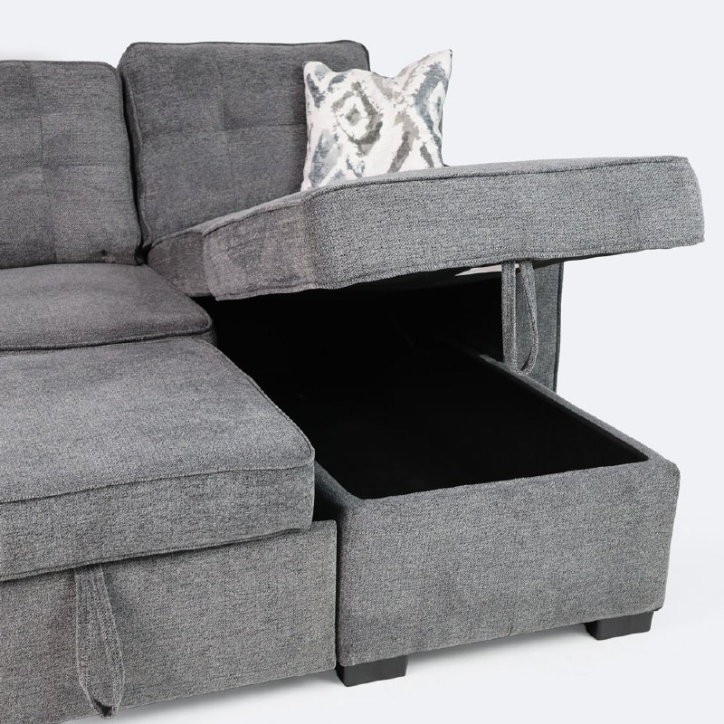 Willow Reversible Sleeper Sectional with Storage Chaise - Grey