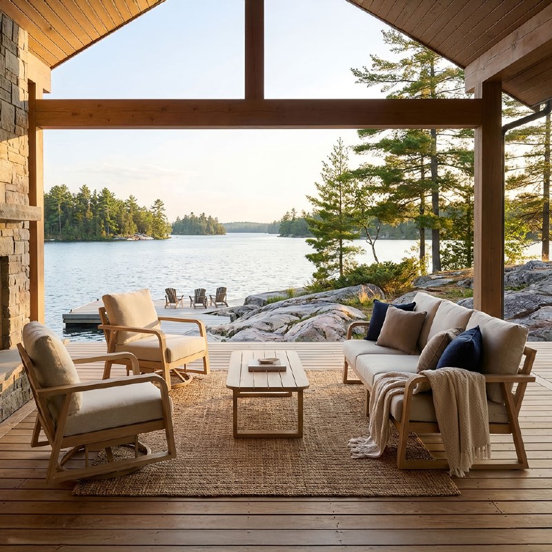 Randall Conversation Set - Woodlook Oak Frame / Limestone Cushions