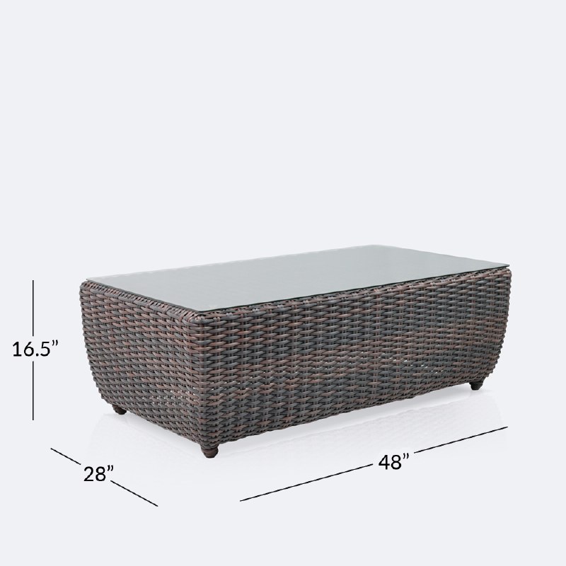 Willow Coffee Table - Brown Mixed Wicker/Glass Top