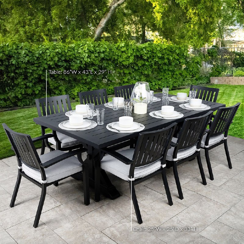 Belvedere Dining Set - 8 Seat - Black