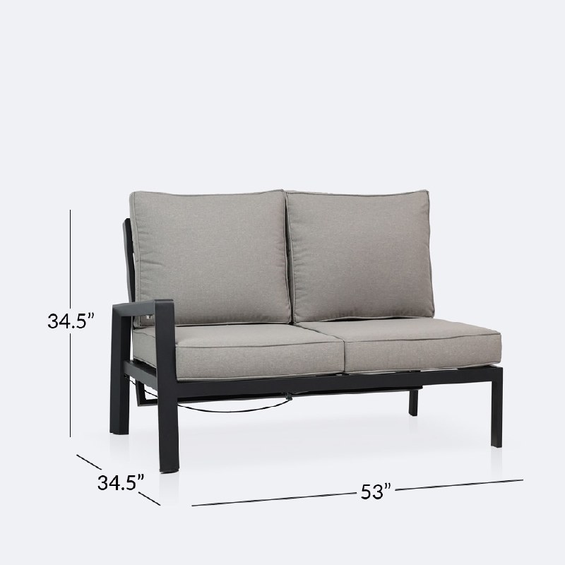 Elloise Left Hand Facing Reclining Loveseat- Black Frame, Grey Clay Cushions