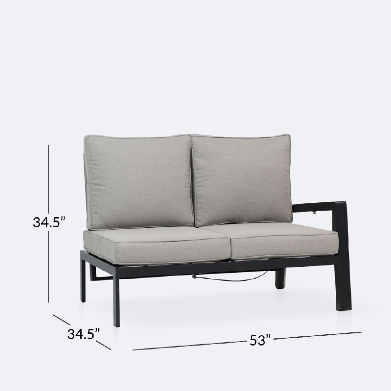 Elloise Right Hand Facing Reclining Loveseat- Black Frame, Grey Clay Cushions